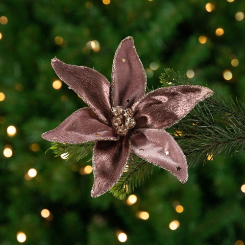 Glittered Flower Christmas Clip-on Ornament - 6" - Plum Purple
