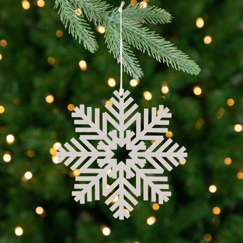 NORTHLIGHT  Snowflake Shaped Cut-Out Wooden Christmas Ornaments - 4.75" - - Set Of 4 In White