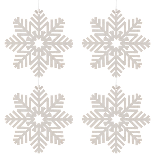 Snowflake Shaped Cut-Out Wooden Christmas Ornaments - 4.75" - White - Set of 4