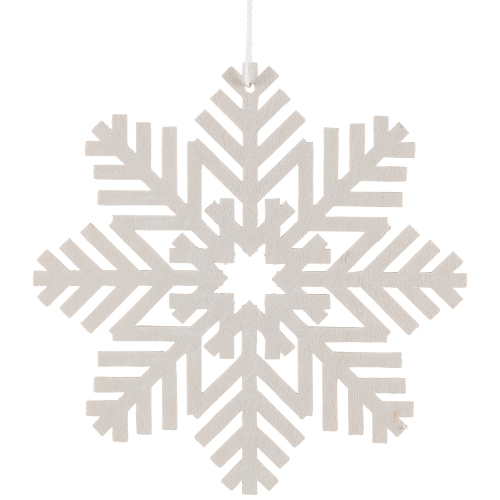 Snowflake Shaped Cut-Out Wooden Christmas Ornaments - 4.75" - White - Set of 4