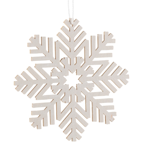 Snowflake Shaped Cut-Out Wooden Christmas Ornaments - 4.75" - White - Set of 4