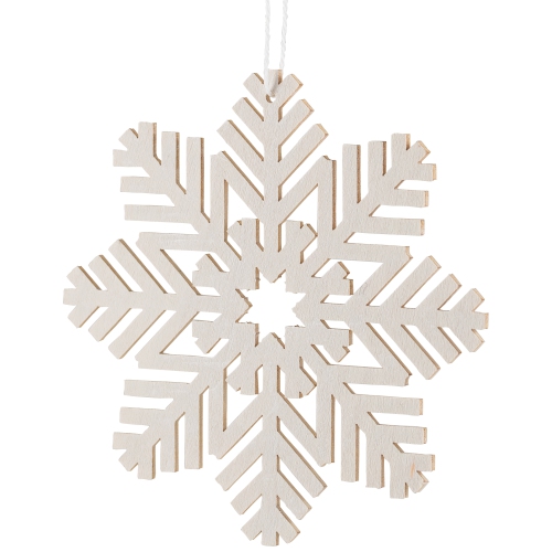 Snowflake Shaped Cut-Out Wooden Christmas Ornaments - 4.75" - White - Set of 4