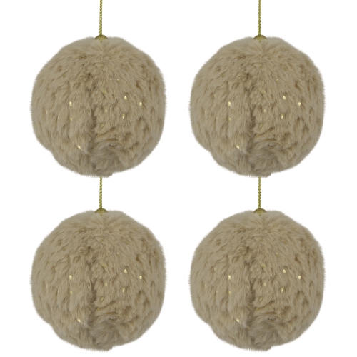 Plush Polka-Dotted Christmas Ball Ornaments - 2.75" - Beige - Set of 4