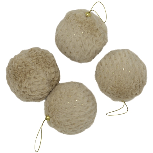 Plush Polka-Dotted Christmas Ball Ornaments - 2.75" - Beige - Set of 4
