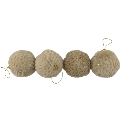 Plush Polka-Dotted Christmas Ball Ornaments - 2.75" - Beige - Set of 4