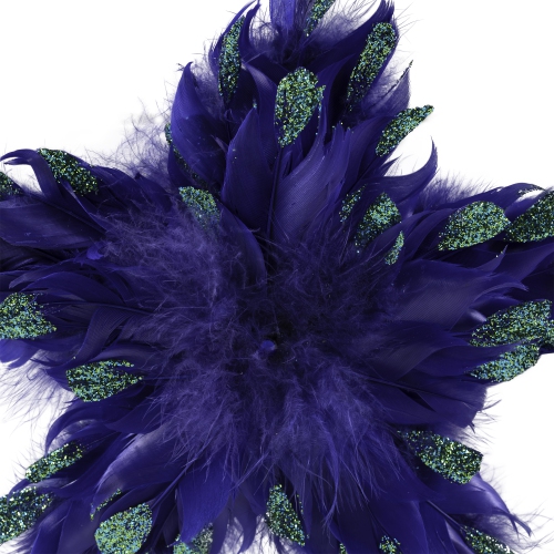 Plush Glittery Peacock Feather Star Shaped Christmas Ornament - 9" - Blue