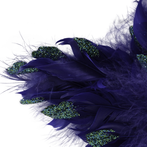 Plush Glittery Peacock Feather Star Shaped Christmas Ornament - 9" - Blue