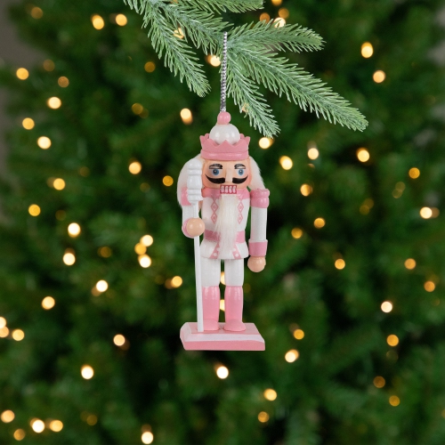 Nutcracker Soldier Christmas Ornaments - 3.25" - Pink and White - Set of 6