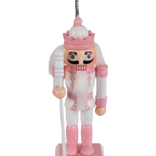Nutcracker Soldier Christmas Ornaments - 3.25" - Pink and White - Set of 6