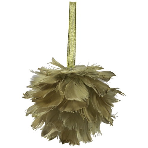 Glittered Feathers Christmas Ball Ornament - 6" - Tan