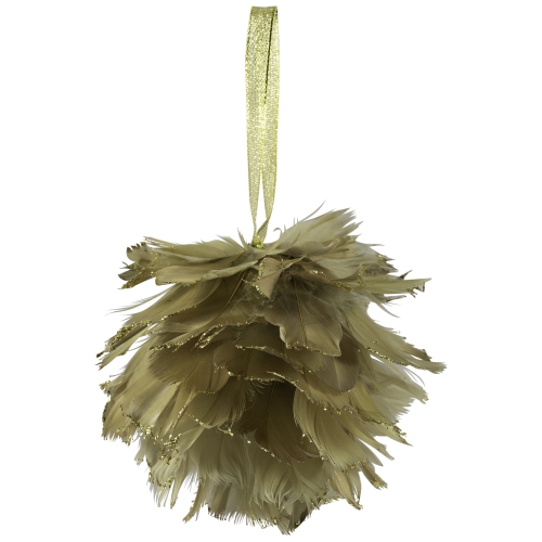 Glittered Feathers Christmas Ball Ornament - 6" - Tan