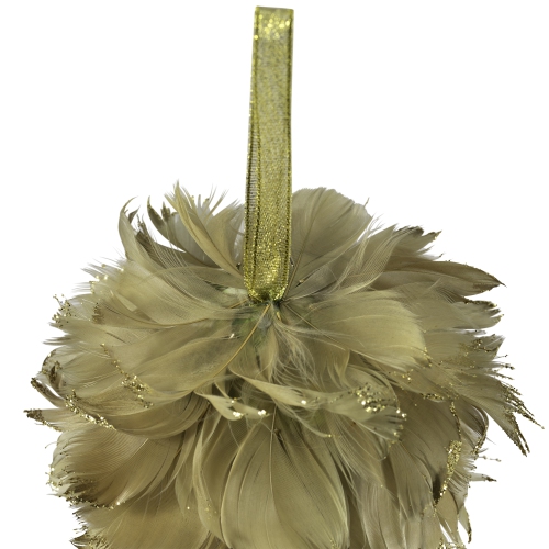 Glittered Feathers Christmas Ball Ornament - 6" - Tan