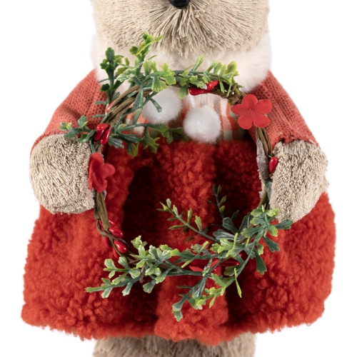Woodland Girl Bear Holding Wreath Christmas Figure - 10"