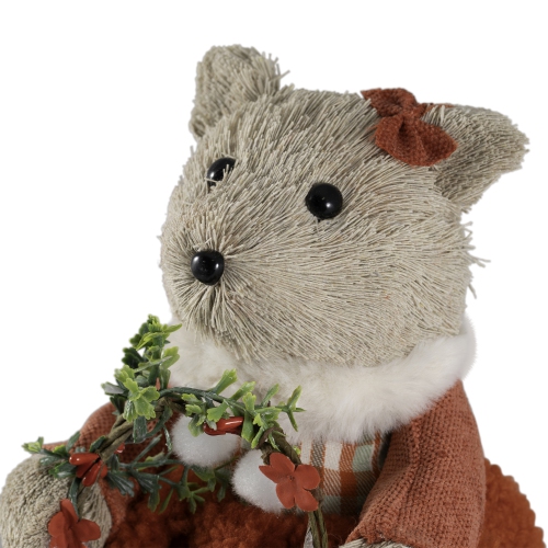 Woodland Girl Bear Holding Wreath Christmas Figure - 10"