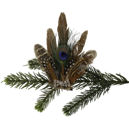 Peacock Feather Christmas Clip-On Ornament - 6" - Brown, White and Green