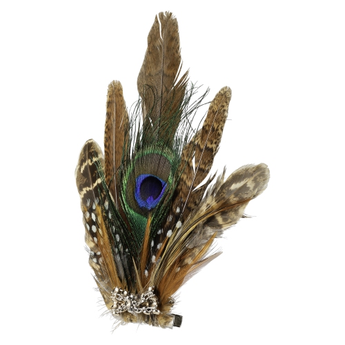 Peacock Feather Christmas Clip-On Ornament - 6" - Brown, White and Green