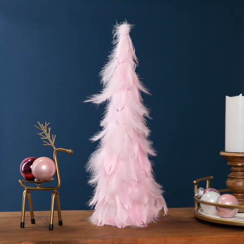 NORTHLIGHT  Glittered Layered Feather Cone Tree Christmas Decoration - 19.5" - In Pink