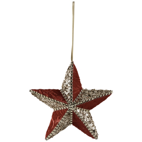 Sequined and Velveteen 5-Point Star Christmas Ornament - 6" - Gold and Red