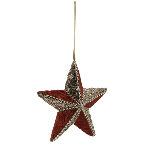 Sequined and Velveteen 5-Point Star Christmas Ornament - 6" - Gold and Red