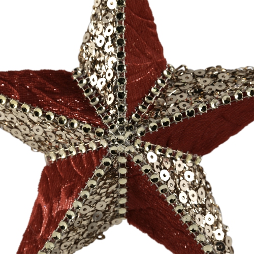 Sequined and Velveteen 5-Point Star Christmas Ornament - 6" - Gold and Red