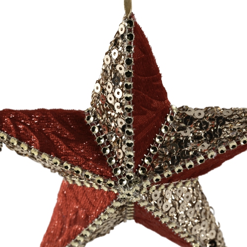 Sequined and Velveteen 5-Point Star Christmas Ornament - 6" - Gold and Red