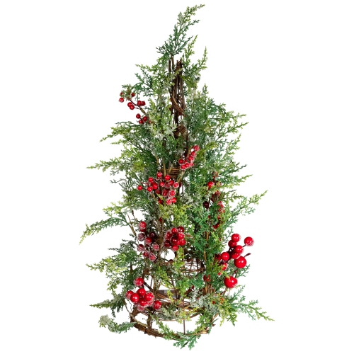 Icy Pine with Berries Artificial Cone Christmas Tree - 27"