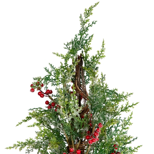 Icy Pine with Berries Artificial Cone Christmas Tree - 27"