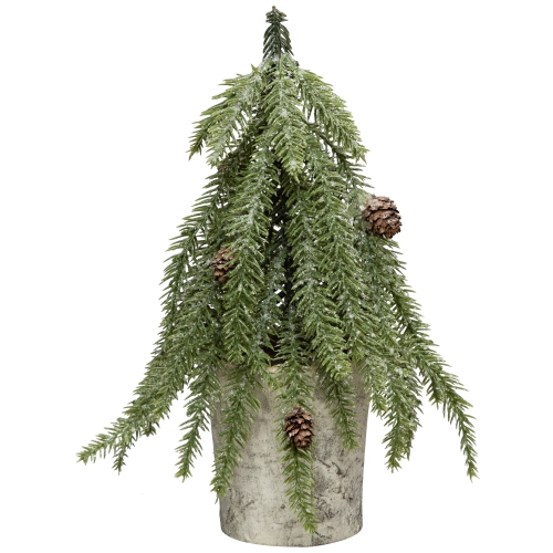 Icy Pine Mini Christmas Tree with Pine Cones in Faux Birch Wood Pot - 12" - Unlit