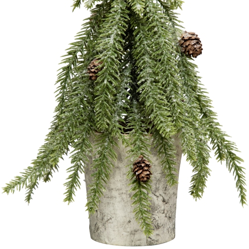 Icy Pine Mini Christmas Tree with Pine Cones in Faux Birch Wood Pot - 12" - Unlit