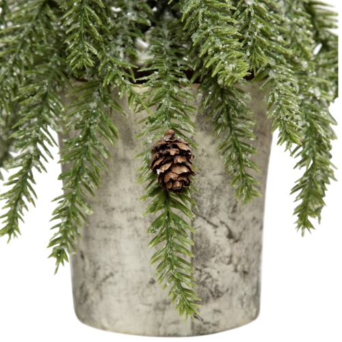 Icy Pine Mini Christmas Tree with Pine Cones in Faux Birch Wood Pot - 12" - Unlit