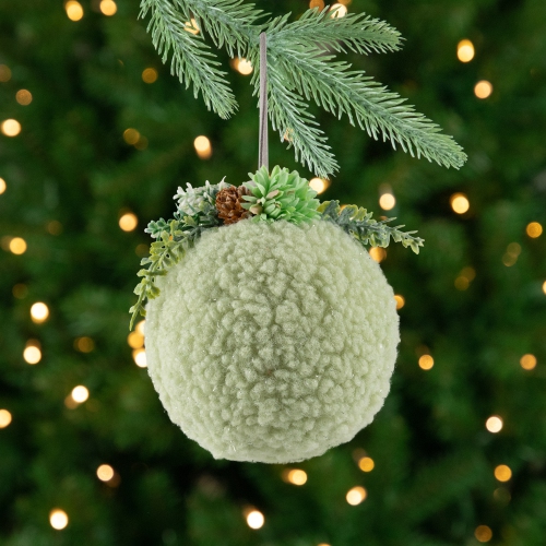 Winter Foliage Plush Christmas Ball Ornament - 4" - Tea Green