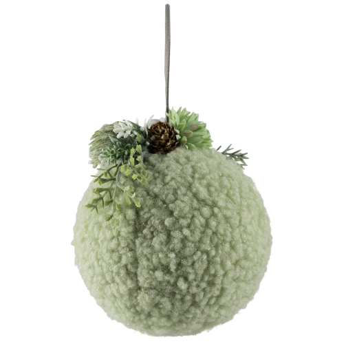 Winter Foliage Plush Christmas Ball Ornament - 4" - Tea Green