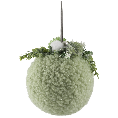 Winter Foliage Plush Christmas Ball Ornament - 4" - Tea Green