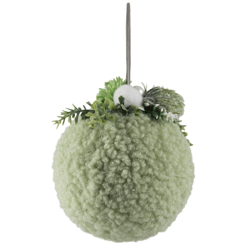 Winter Foliage Plush Christmas Ball Ornament - 4" - Tea Green