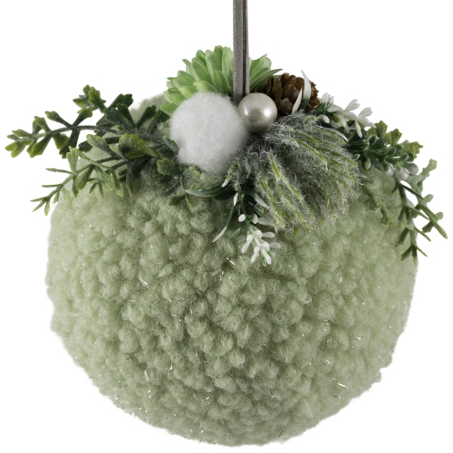 Winter Foliage Plush Christmas Ball Ornament - 4" - Tea Green