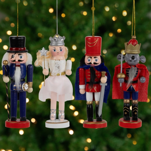 The Nutcracker Suite Character Christmas Ornaments - 5.25" - Red and Blue - Set of 4
