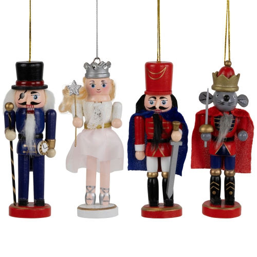The Nutcracker Suite Character Christmas Ornaments - 5.25" - Red and Blue - Set of 4