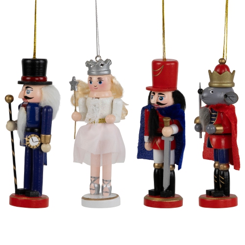 The Nutcracker Suite Character Christmas Ornaments - 5.25" - Red and Blue - Set of 4