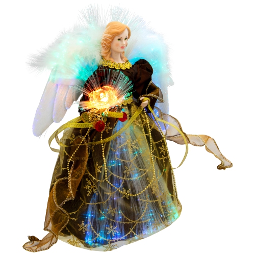 Color Changing Fiber Optic Christmas Angel Tree Topper - 12" - Brown
