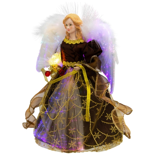 Color Changing Fiber Optic Christmas Angel Tree Topper - 12" - Brown