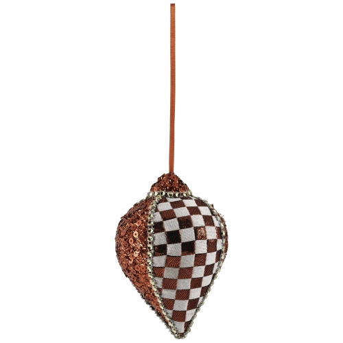 Sequined and Checkered Teardrop Christmas Ornaments - 4.75" - Red - Set of 2