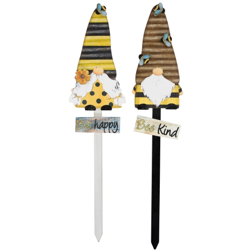 NORTHLIGHT  Bee Gnomes Wooden Garden Stakes - 24" - Set Of 2