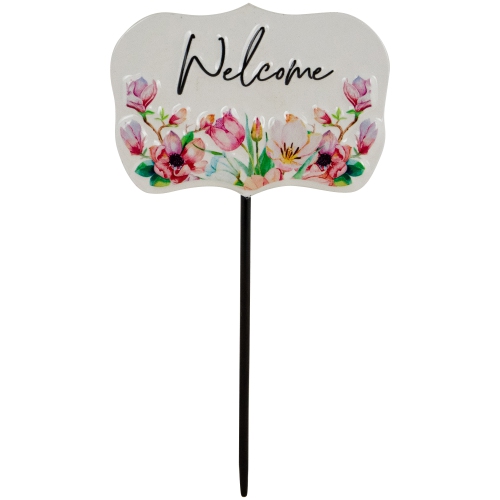 Piquet de jardin en métal Floral Welcome pour jardin extérieur - 8&nbsp;po - Blanc