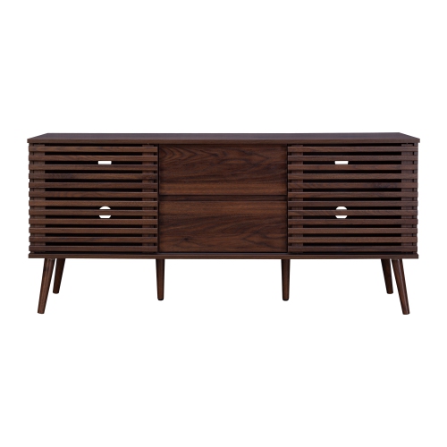 CorLiving Walnut Faux Wood TV Stand with Slatted Doors and Drawers for Most TVs up to 75''