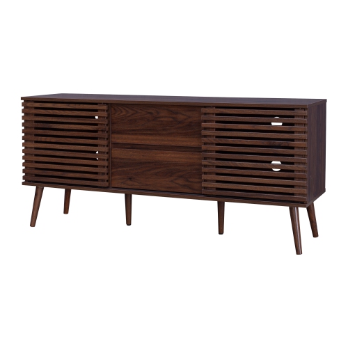 CorLiving Walnut Faux Wood TV Stand with Slatted Doors and Drawers for Most TVs up to 65''