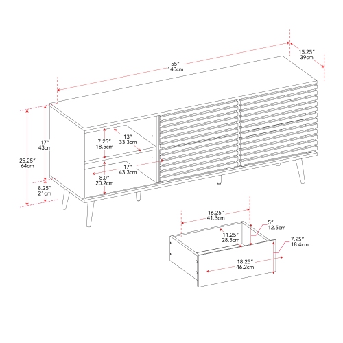 CorLiving Walnut Faux Wood TV Stand with Slatted Doors and Drawers for Most TVs up to 65''