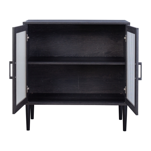 CorLiving Ethan Distressed Dark Gray 2 Fluted Glass Door Compact Sideboard Buffet with Shelves