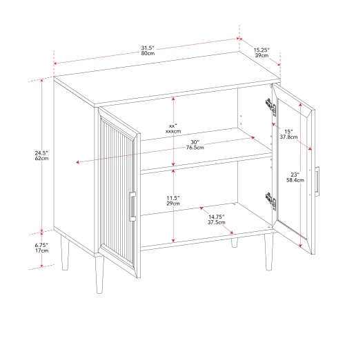 CorLiving Ethan Distressed Dark Gray 2 Fluted Glass Door Compact Sideboard Buffet with Shelves