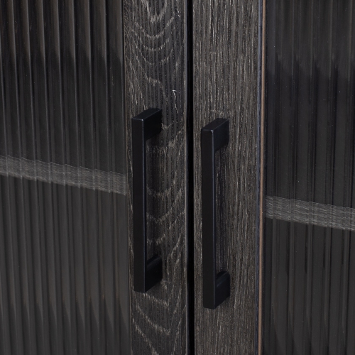 CorLiving Ethan Distressed Dark Gray 2 Fluted Glass Door Compact Sideboard Buffet with Shelves