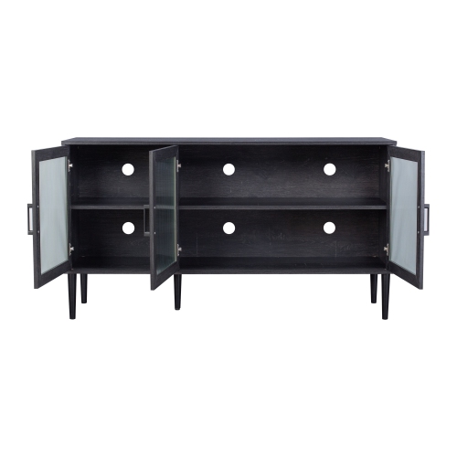 CorLiving Ethan Distressed Dark Gray 3 Fluted Glass Door Sideboard Buffet with Shelves